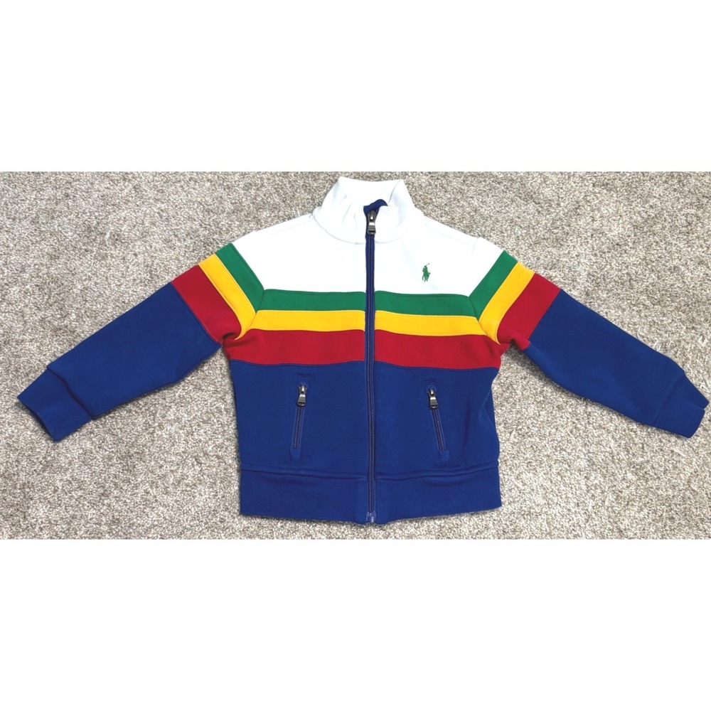 Polo Ralph Lauren Track Jacket Boys Size 3T Blue Colorblock Zip Up Pony Logo